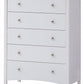 Tallboy 5 Chest of Drawers Solid Rubber Wood Bed Storage Cabinet - White