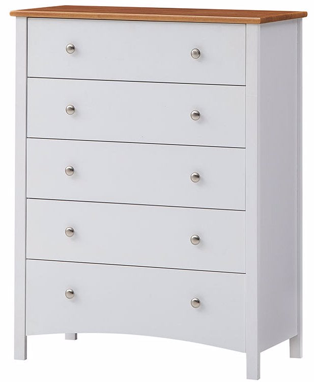 Tallboy 5 Chest of Drawers Solid Rubber Wood Bed Storage Cabinet - White