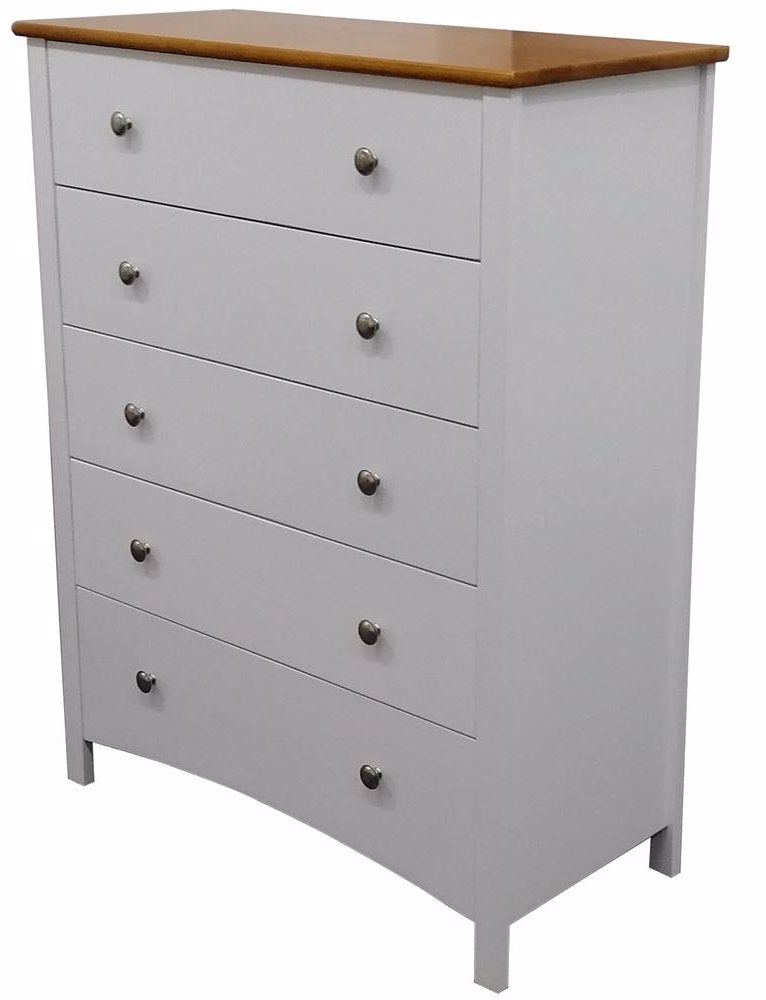 Tallboy 5 Chest of Drawers Solid Rubber Wood Bed Storage Cabinet - White