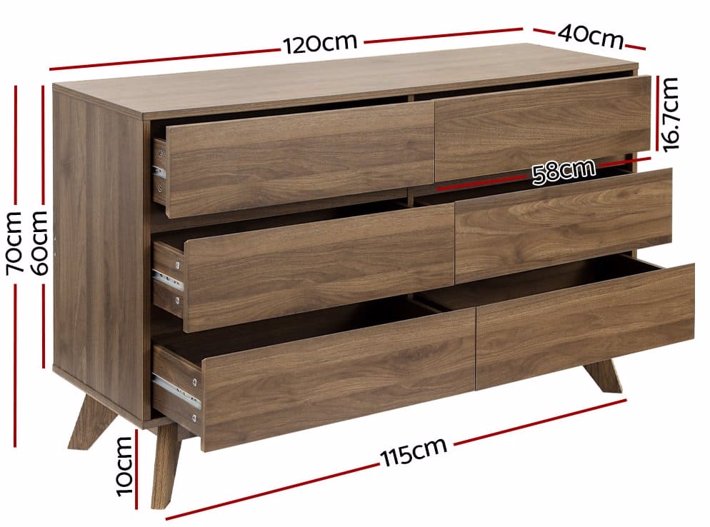 Designer Living Australia 6 Drawer Lowboy Walnut.