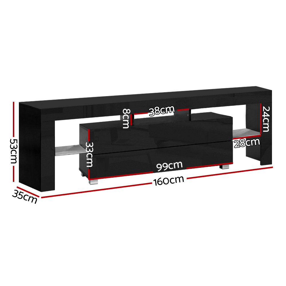 TV Cabinet Entertainment LED Gloss Furniture 160cm Black.