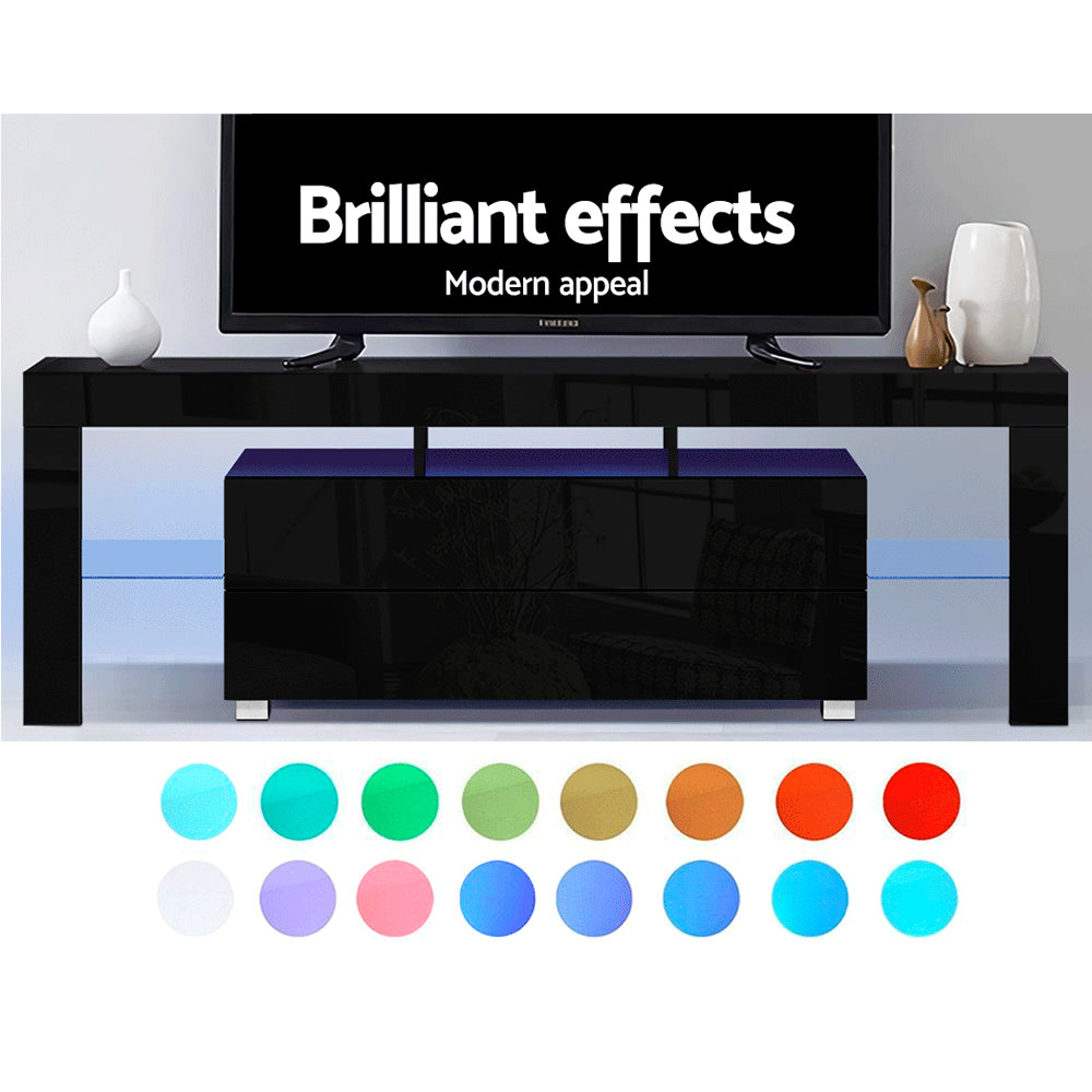 TV Cabinet Entertainment LED Gloss Furniture 160cm Black.