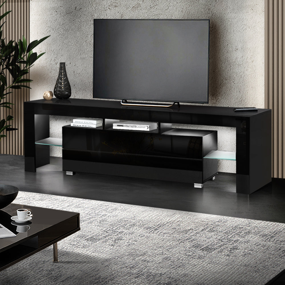 TV Cabinet Entertainment LED Gloss Furniture 160cm Black.