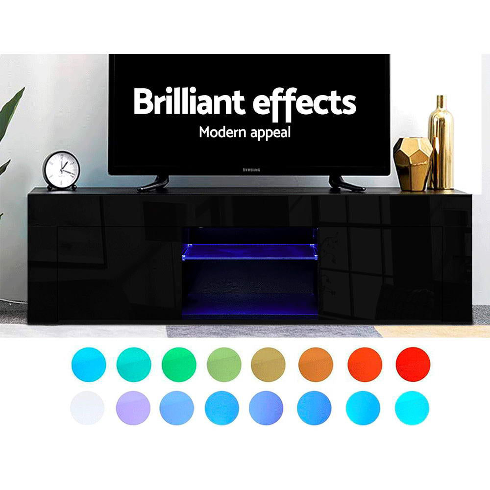 130cm RGB LED TV Stand Cabinet Entertainment Unit Gloss Black.