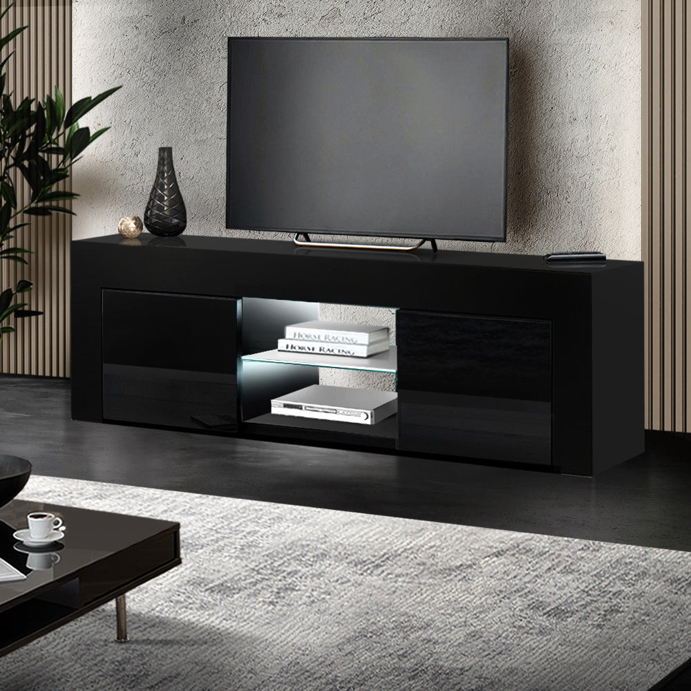 130cm RGB LED TV Stand Cabinet Entertainment Unit Gloss Black.