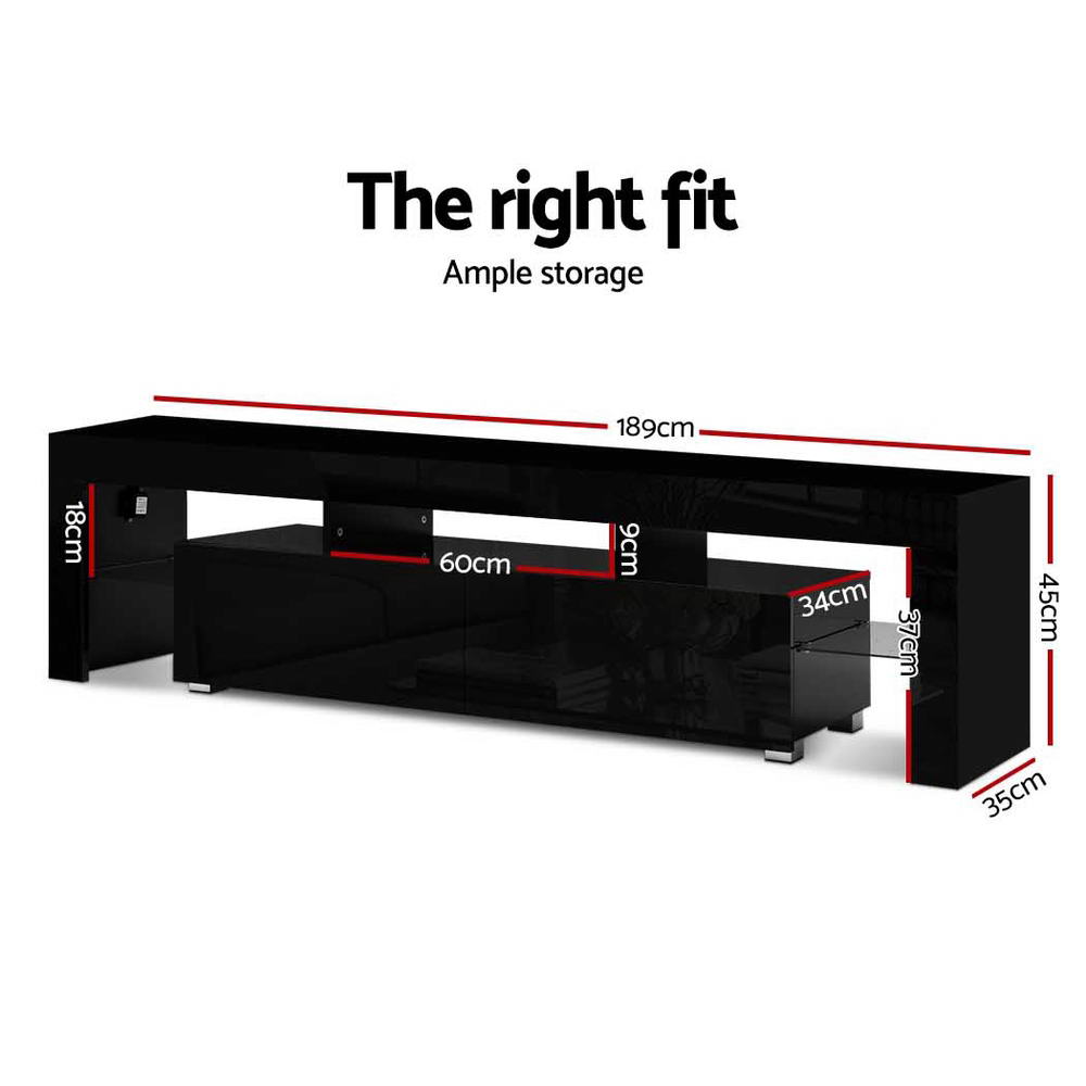 189cm RGB LED TV Stand Cabinet Entertainment Unit Gloss Black.