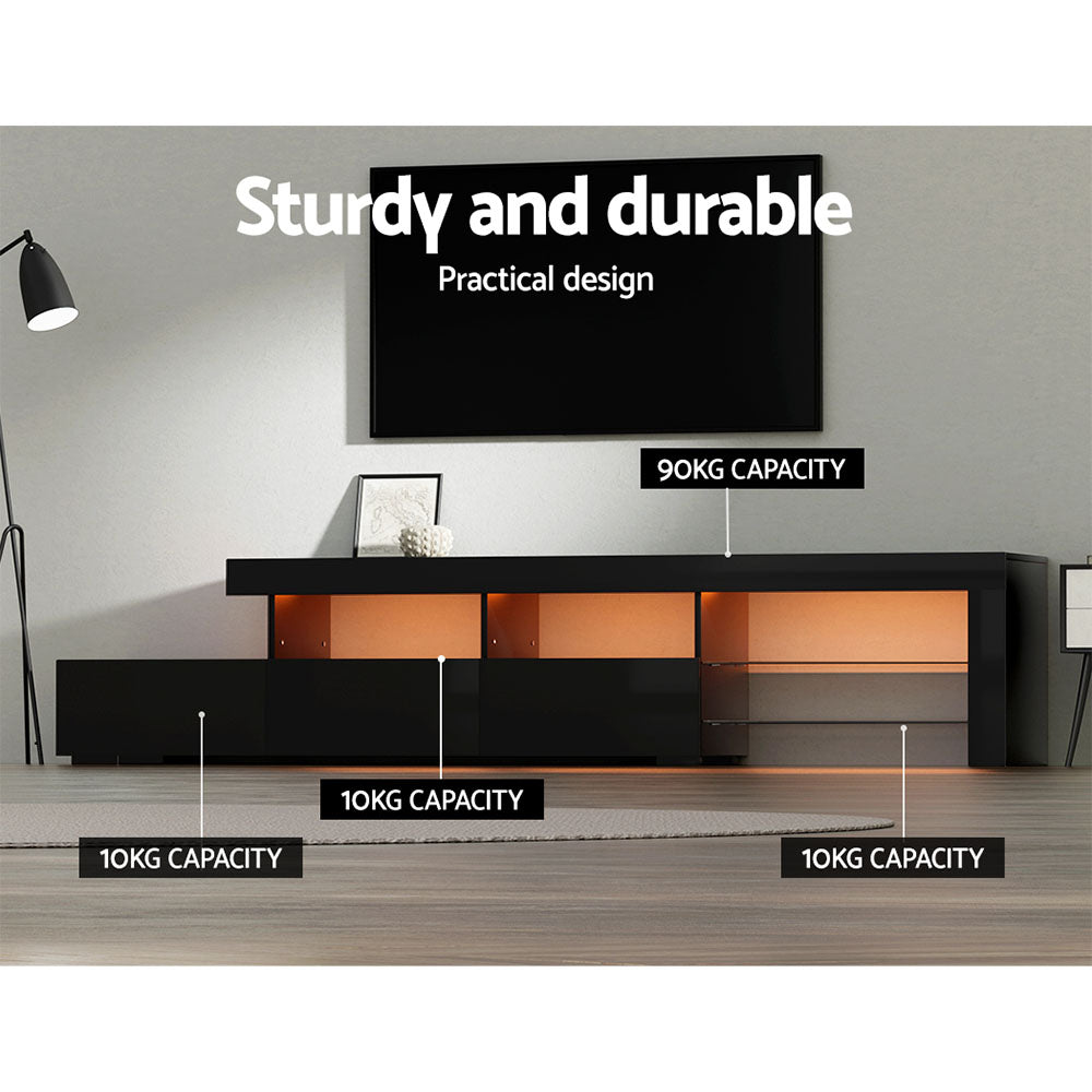 Artiss TV Cabinet Entertainment Unit LED Gloss Black 215cm