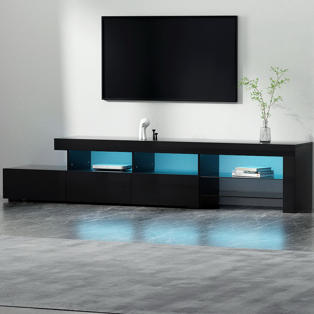 Artiss TV Cabinet Entertainment Unit LED Gloss Black 215cm